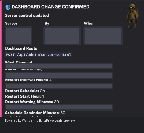 Dashboard change confirmed feed preview