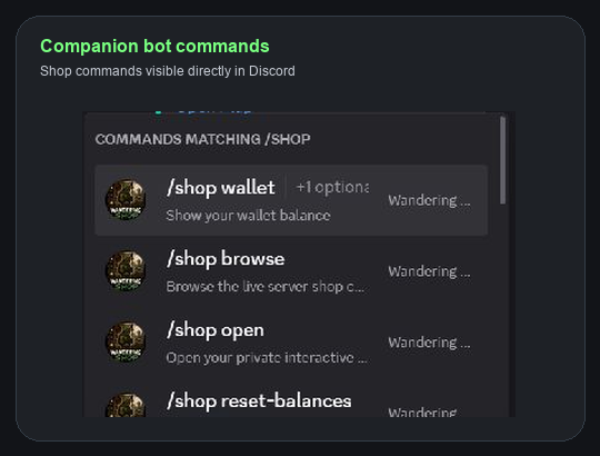 Live shop commands feed preview