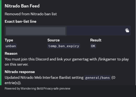 Nitrado ban audit feed preview