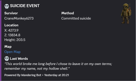 Suicide event feed preview