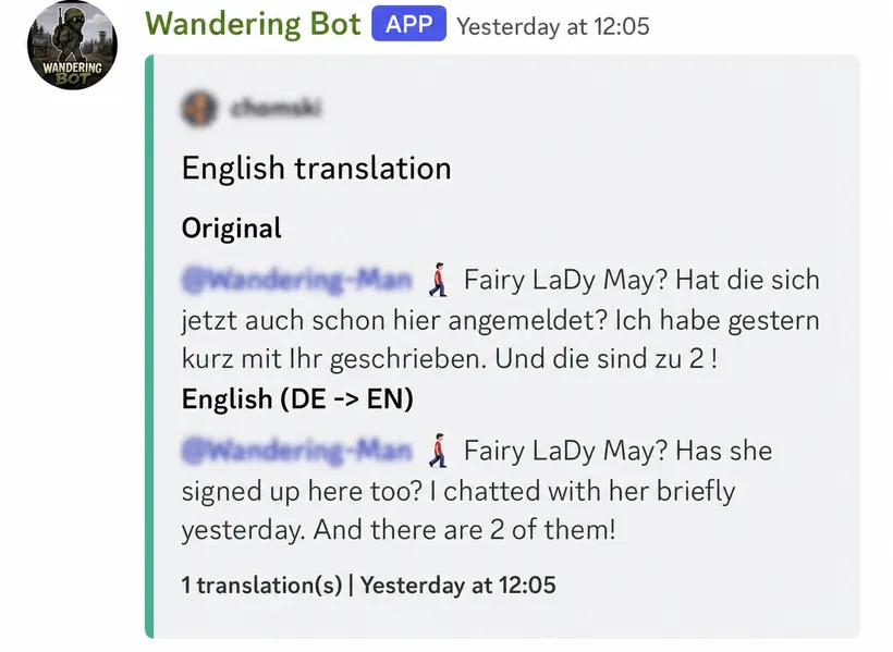 German to English Discord translation example